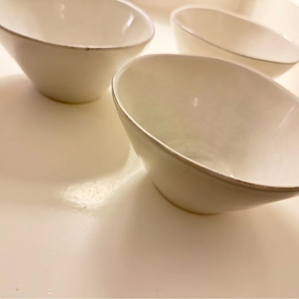 Crate And Barrel Bowl set Mercer White Soup Cereal Artisanal‎ Textured Qty 3